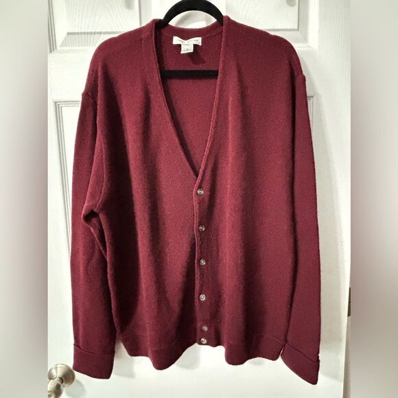 Vintage 90s Cypress Links Cardigan Sweater Wine Burgundy Acrylic Button Front XL - Picture 1 of 7
